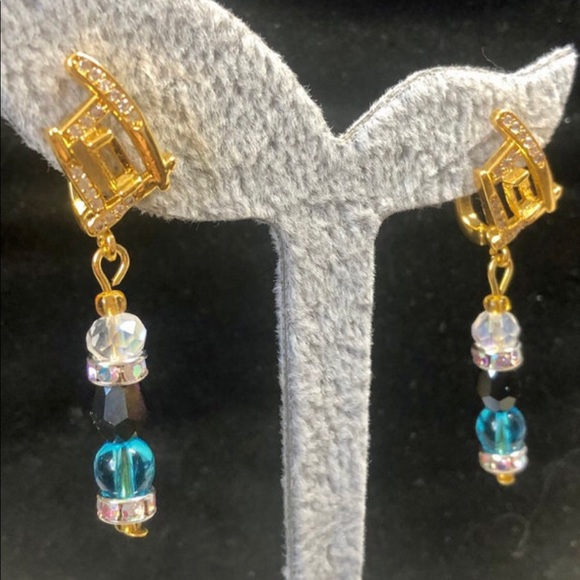 🦋✨dangle earring with crystals and blue apatite stones-pretty - Picture 8 of 12